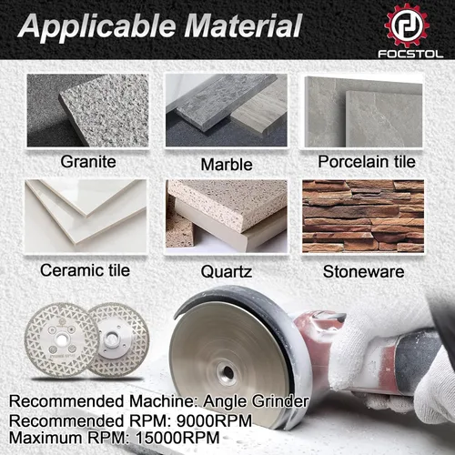 Vista 5 de FOCSTOL Discos de molienda de corte de diamante, hoja de diamante de doble cara galvanizada de 4 pulgadas (3.937 in) para granito, mármol