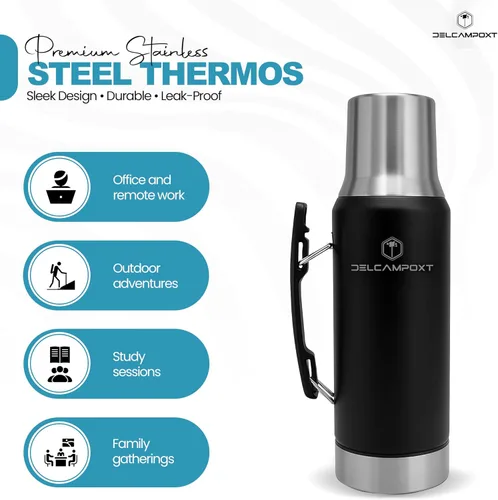 Vista 9 de Mate Thermal Flask Termo con tapa Tapa Vaso – Botella aislada al vacío de acero inoxidable de 1.2L (67.6 onzas), mantiene las bebidas calientes