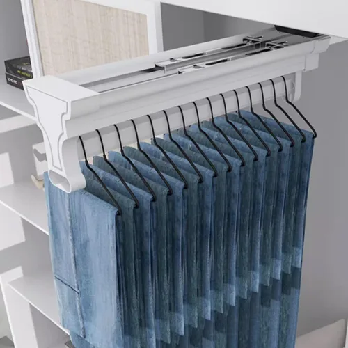 Vista 8 de Barra de valet para armario extraíble, soporte retráctil para pantalones de 99.2 lbs, riel de ropa extraíble de aleación de aluminio, riel Negro