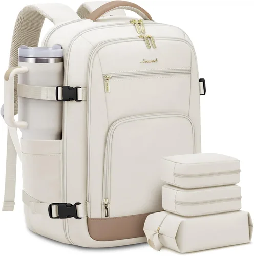Vista 42 de LOVEVOOK Mochila de viaje para mujer y hombre, Beige, Mochilas de viaje