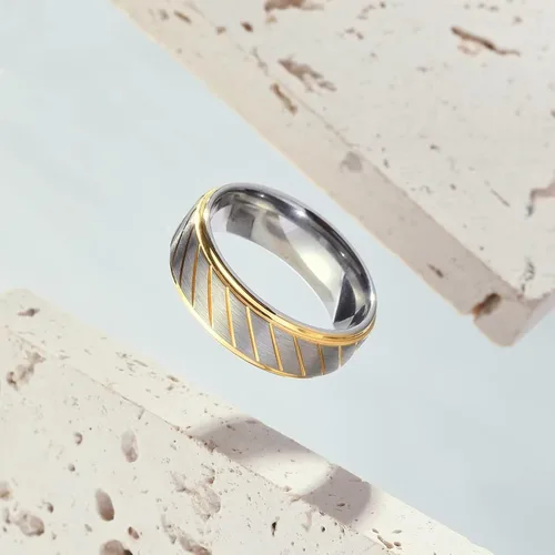 Vista 3 de King Will Hammer 8MM Men's Tungsten Ring BlackSilverGoldRose Gold Faceted Finish Tungsten Carbide Wedding Band Stripe Two Tone Rose GoldSilver