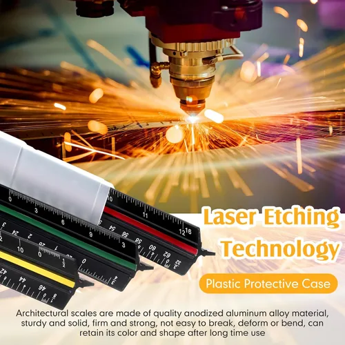 Vista 6 de Macarrie Regla triangular a escala arquitectónica, 12 pulgadas, regla de aluminio de metal con medidas imperiales para arquitecto, estudiante, 3