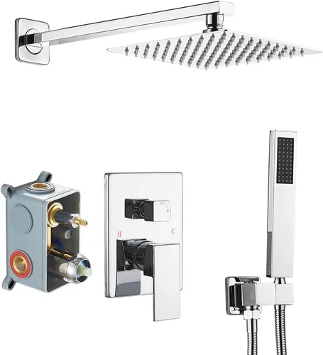 Vista 9 de Sistema de Ducha de Oro Cepillado para Baño de Lujo con Mezclador de Lluvia, Conjunto Combinado de Ducha Montado en la Pared, Sistema de Cabezal