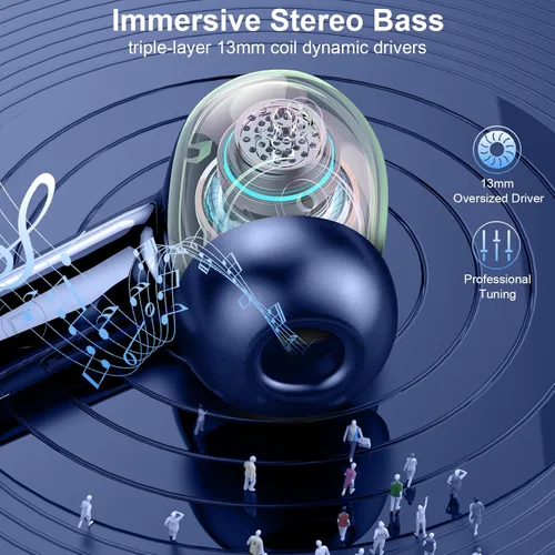 Vista 4 de Auriculares inalámbricos Nerunsa, auriculares Bluetooth 5.4 HiFi estéreo, 50H de tiempo de reproducción, auriculares intrauditivos con micrófonos