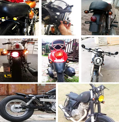 Vista 6 de Señales de giro universales para motocicleta, luces indicadoras intermitentes tipo bala, lámpara ámbar para Sportster Cruiser Bobber Chopper Harley