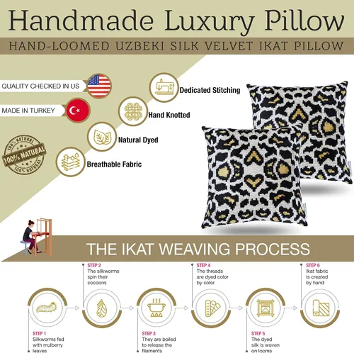 Vista 4 de Almohada decorativa hecha a mano de leopardo con funda de cojín rellena de plumón, estampado de tigre dorado marfil, funda de cojín cuadrada de seda
