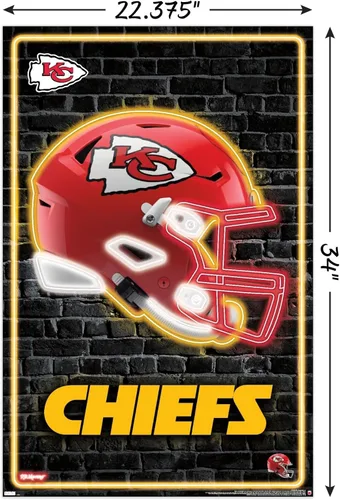 Vista 3 de NFL Kansas City Chiefs - Póster de pared con casco neón 23, 34 pulgadas de largo x 22.4 pulgadas de ancho, versión sin marco