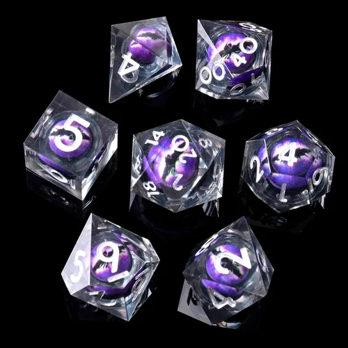 Vista 10 de YEMEKO Beholder's Dargon Eye DND - Juego de dados de ojo de gato con núcleo líquido, borde afilado, hechos a mano para Dungeons and Dragons Ttrpg