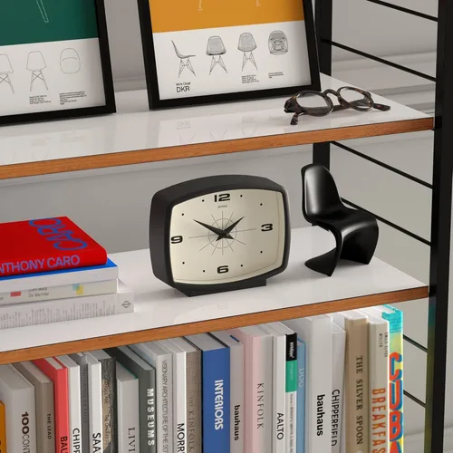 Vista 5 de JONES CLOCKS® Reloj de Escritorio Film Diseño Rectangular Retro Negro Diseño Retro, Combinando Estilo de Mediados de Siglo con un Acabado