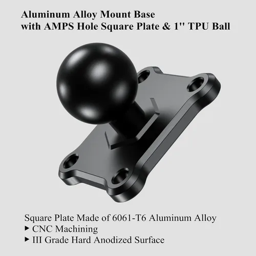 Vista 2 de BRCOVAN Base de montaje de bola de 1 pulgada con placa cuadrada AMPS de aleación de aluminio de 4 agujeros, compatible con soportes RAM tamaño B
