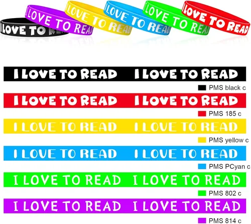 Vista 4 de WILLBOND Pulsera de goma motivacional con texto en inglés "I Love to Read", pulseras de silicona coloridas para recompensas de aula, premios