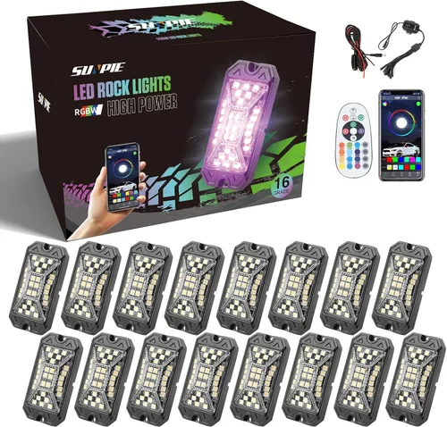 Vista 7 de SUNPIE 4 cápsulas RGBW de luces de roca – Ángulo de haz completo, 30 chips de alta potencia, carcasa de aluminio, almohadillas de montaje incluidas