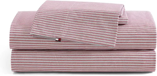 Vista 32 de Tommy Hilfiger - Sábanas para cama individual, ropa de cama de percal de algodón crujiente y fresca con funda de almohada a juego, juego de cama