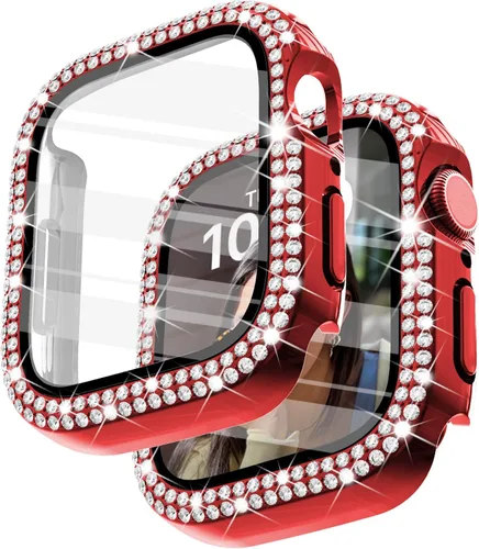 Vista 39 de Surace - Carcasa compatible con Apple Watch de 1.65 pulgadas con protector de pantalla de cristal templado, diseño brillante con 300 diamantes