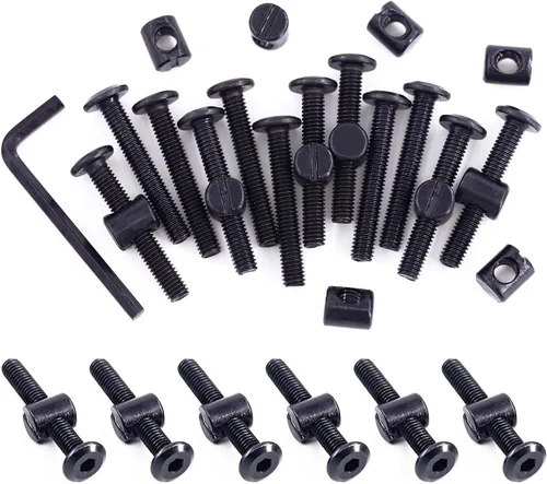 Vista 19 de Swpeet 25 tornillos de cabeza hexagonal M6 de 3.150 in, color negro, para cuna, cuna y tuercas de barril con 1 llave Allen, perfecta para muebles