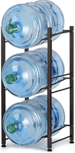 SEHERTIWY Soporte para jarra de agua de 3 niveles, soporte para botella de agua de 5 galones, color marrón oscuro