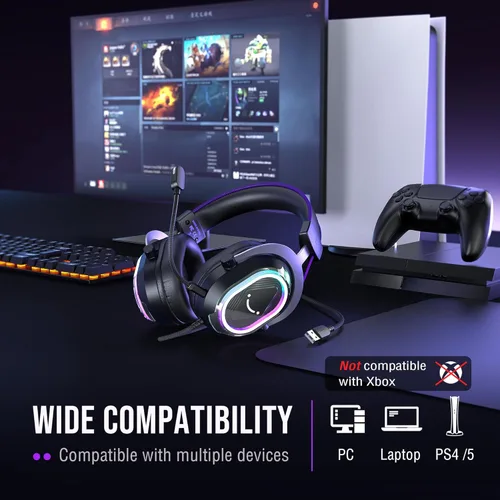 Vista 8 de FIFINE Auriculares USB con cable para juegos: sonido envolvente 7.1 - RGB vibrante personalizable - Equilibrio de juego/chat, auriculares
