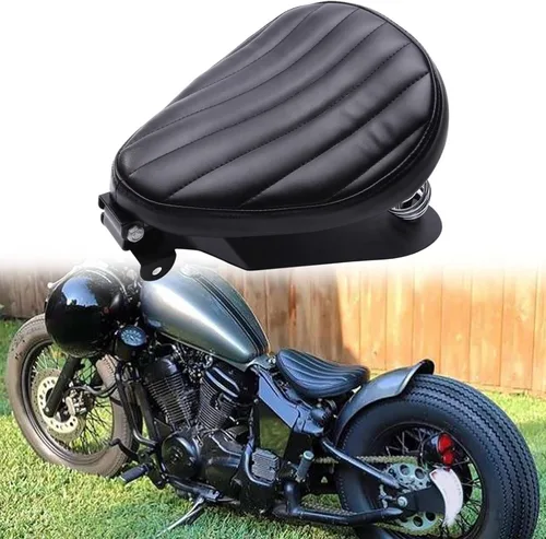 Vista 10 de Asiento Individual de Motocicleta Marrón de 3 Pulgadas con Remaches y Resorte con Placa Base, Kit de Montaje de 3 Pulgadas Compatible con Harley