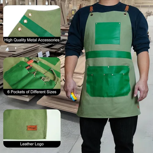 Vista 3 de Pelocapa Woodworking Tools Apron for Men Heavy Duty Waterproof Cotton Canvas Apron with 6 Pockets