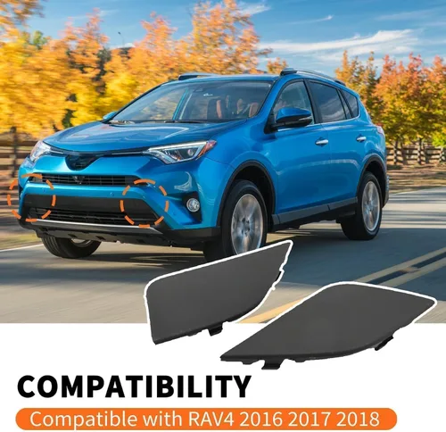 Vista 3 de Tapa para parachoques delantero izquierdo y derecho con gancho de remolque compatible con Rav-Four 2016-2018 reemplaza 532850R080 532860R080