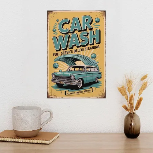 Vista 3 de Deluxe Car Wash Service Full Service Vintage Poster Retro Auto Cleaning Wall Art for Garage Or Coffee Bar Canvas Posters Unframe