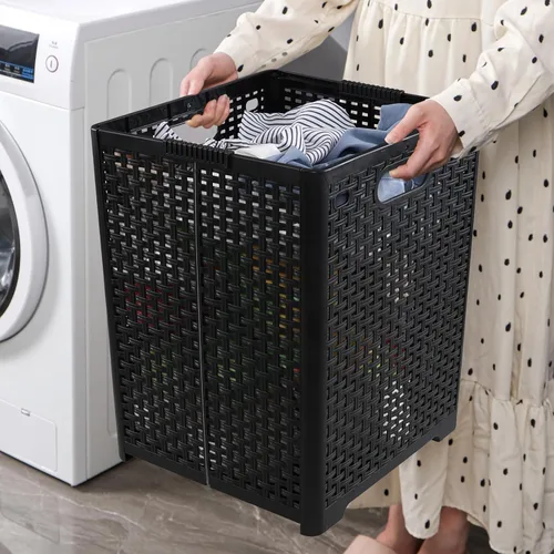 Vista 4 de Cesta de lavandería plegable de plástico de 42 litros, cesta de lavandería de plástico para toallas y ropa húmeda, 2 paquetes