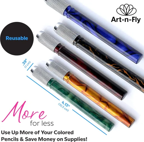Vista 4 de Art-N-Fly Juego de 5 extensores de lápiz de dibujo para lápices de colores, efecto mármol metálico