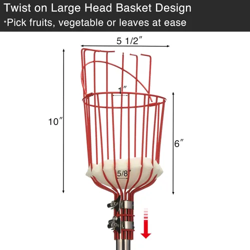 Vista 2 de DonSail Herramienta de caña para recoger frutas con cesta de mango largo, 35-65 pulgadas ajustable de manzana naranja con cesta para recogedor