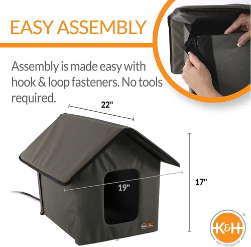 Vista 2 de K&H PET PRODUCTS - Casa climatizada para gatos de exteriores, con cuencos Café térmicos para comer, color oliva