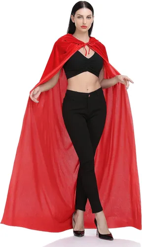 Vista 5 de Capa de terciopelo unisex con capucha, disfraz de Halloween, capa con capucha para adultos, capa de bruja vampiro para mujeres