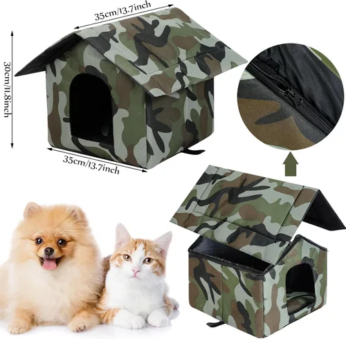 Vista 2 de Soaoo 3 piezas de casas para gatos para gatos callejeros de exterior, refugio resistente a la intemperie, casa exterior interior plegable, cueva