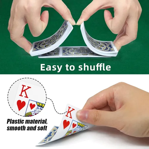 Vista 3 de Neasyth Cartas de juego; naipes de plástico impermeables, paquete de 4 cartas de póquer, cartas de póquer de índice jumbo con impresión grande