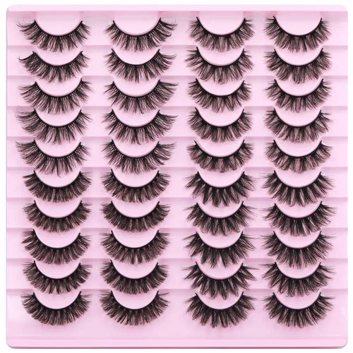 Vista 6 de 20 pares de pestañas postizas naturales de visón sintético, pestañas de ojo de gato, esponjosas, 4 estilos 5D, pestañas postizas de volumen 5D