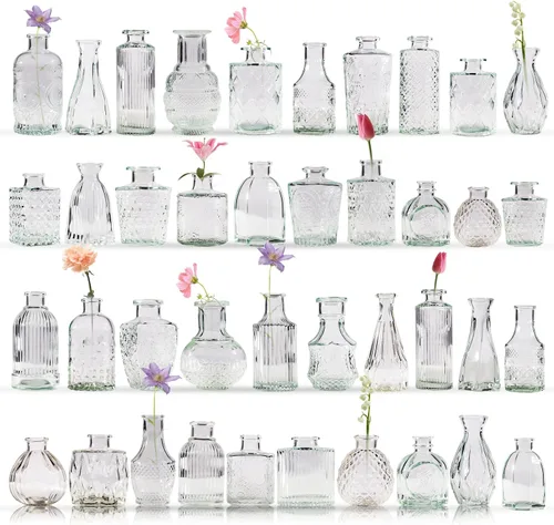 Vista 7 de 20 Piezas de Jarrones Prismaticos para Brotes de Flores, Jarrones Transparentes Sueltos para Brotes de Flores, Jarrones Pequeños, Jarrones