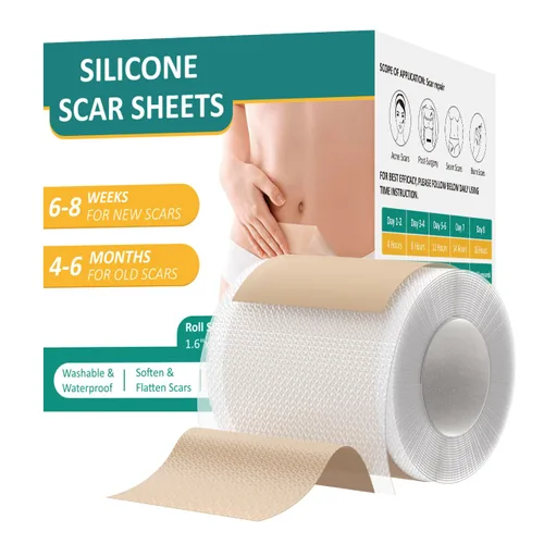 Silicone Scar Sheets (1.6" X 60" Roll - 1.5m), Medical Grade Silicone Scar Tape for Surgical, C-Section, Tummy Tuck, Keloid Scars, and Burn - Highly