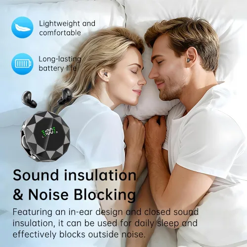 Vista 4 de Audífonos invisibles para dormir, los auriculares más pequeños para dormir de lado, cómodos para dormir de lado, de perfil bajo, micro pequeños