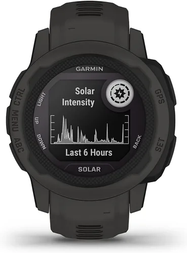 Vista 6 de Garmin Instinct 2S Solar (grafito) - Paquete de reloj inteligente con GPS resistente, reloj para exteriores con múltiples GNSS, brújula, frecuencia