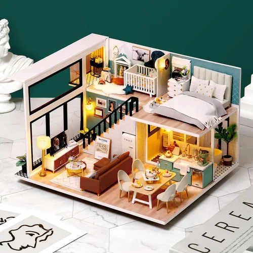 Vista 7 de TuKIIE Kit de Casa de Muñecas en Miniatura DIY con Muebles, Escala 1:24 Habitación Creativa Mini Casa de Muñecas de Madera Accesorios Más A Prueba