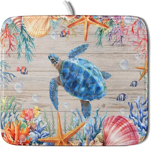 Vista 131 de Tapete de secado de platos con diseño de pájaro rojo de Feliz Navidad, absorbente y de secado rápido, protector para encimera de cocina, 18 x 24