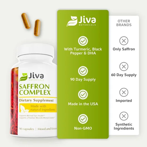 Vista 5 de Jiva Saffron Supplements – Cápsulas de extracto de azafrán puro de 88.5 mg con suplemento de cúrcuma y pimienta negra – Apoya la salud normal