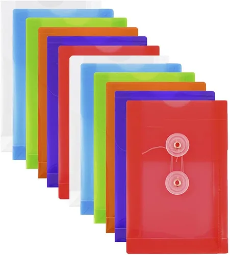 JAM PAPER Sobres de plástico con botón y cierre de cordón - 4 1/4 x 6 1/4 - Colores surtidos - 12/paquete