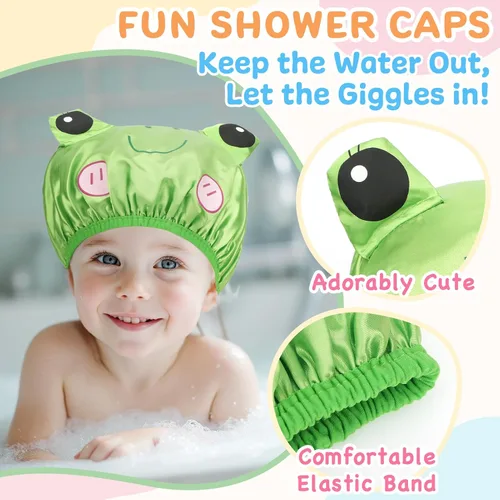 Vista 4 de kilofly Juego de 3 gorros de ducha de animales divertidos para niños, reutilizables, impermeables, juego de sombreros de baño