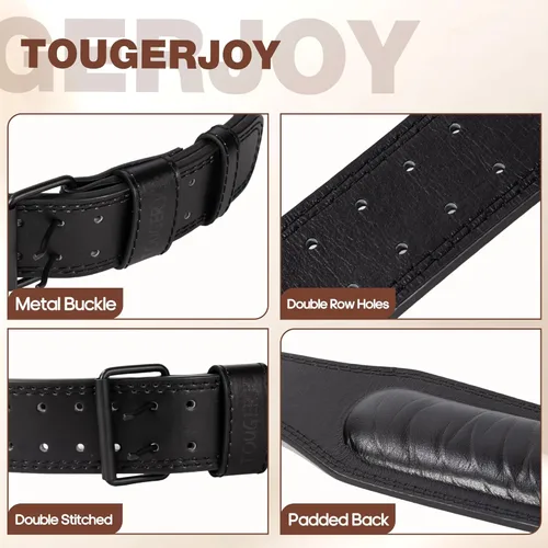 Vista 6 de Genuine Leather Weight Lifting Belt for Men Double Prong Power Belt Heavy Duty - Strong, Stabilizing Back Support for Deadlifts, Squats Powerlifting