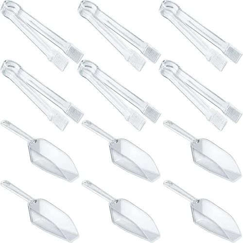 Roshtia 12 pinzas de plástico para servir, mini pinzas de cocina y cucharas de plástico para cocina, cuchara de hielo transparente, mini cuchara