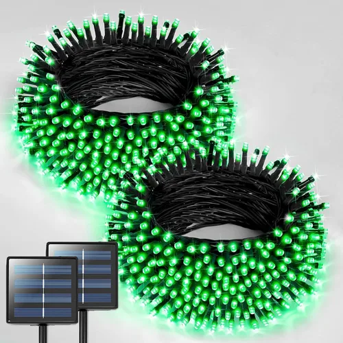 Vista 22 de JMEXSUSS Paquete de 2 tiras de luces solares para exteriores, 100 LED de 42.7 pies de luces solares blancas para exteriores, impermeables, 8 modos