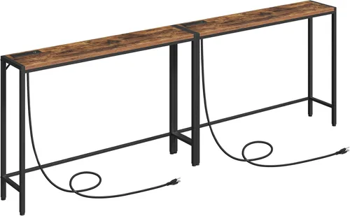 Vista 13 de MAHANCRIS Mesa consola, mesa de sofá estrecha, mesa de entrada de 43.3 pulgadas con estación de energía, mesa detrás del sofá, estilo simple