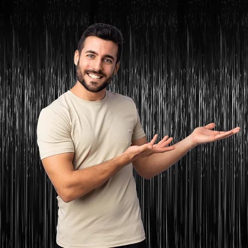 Vista 7 de Voircoloria - Cortinas de 3.3 x 6.6 pies con flecos de papel de aluminio, decoraciones de fiesta con serpentinas, telón de fondo con flecos