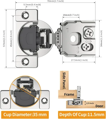 Vista 6 de Chibery Paquete de 10 bisagras ocultas de cierre suave 3D superpuestas de 1 pulgada para puerta de marco facial, bisagras de cierre automático