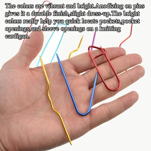Vista 5 de Hahiyo Juego de soportes de puntada de aluminio resistente, pasador de seguridad de color mixto, para tejer, ganchos, 9 piezas para suéteres