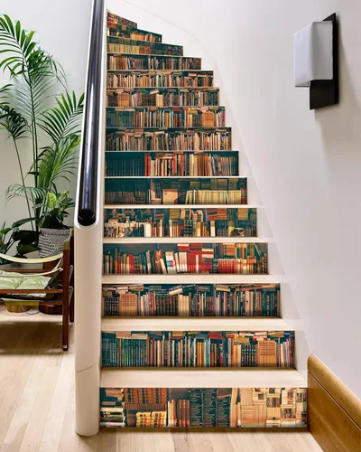 Vista 8 de FLFK Calcomanías para Escaleras - Calcomanías Adhesivas para Escaleras Despegar y Pegar, Pintura al Óleo Graffiti Calcomanías para Contrahuellas